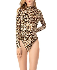 Ivonne Women's Long Sleeve Animal Print Bodysuit