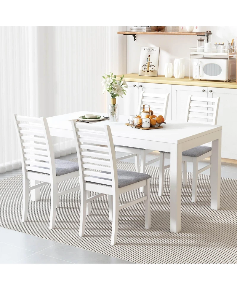 Costway Modern Dining Chair Kitchen Chair with Rubber Wood Legs and Slatted Backrest