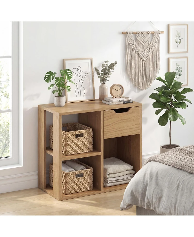 Slickblue Wooden 3-Cube Storage Bookcase with Drawer and 2-Tier Design