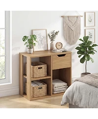 Slickblue Wooden 3-Cube Storage Bookcase with Drawer and 2-Tier Design