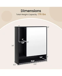 Volenca Wall-Mounted Bathroom Mirror Cabinet with Lower and Side Shelves, 21-in W