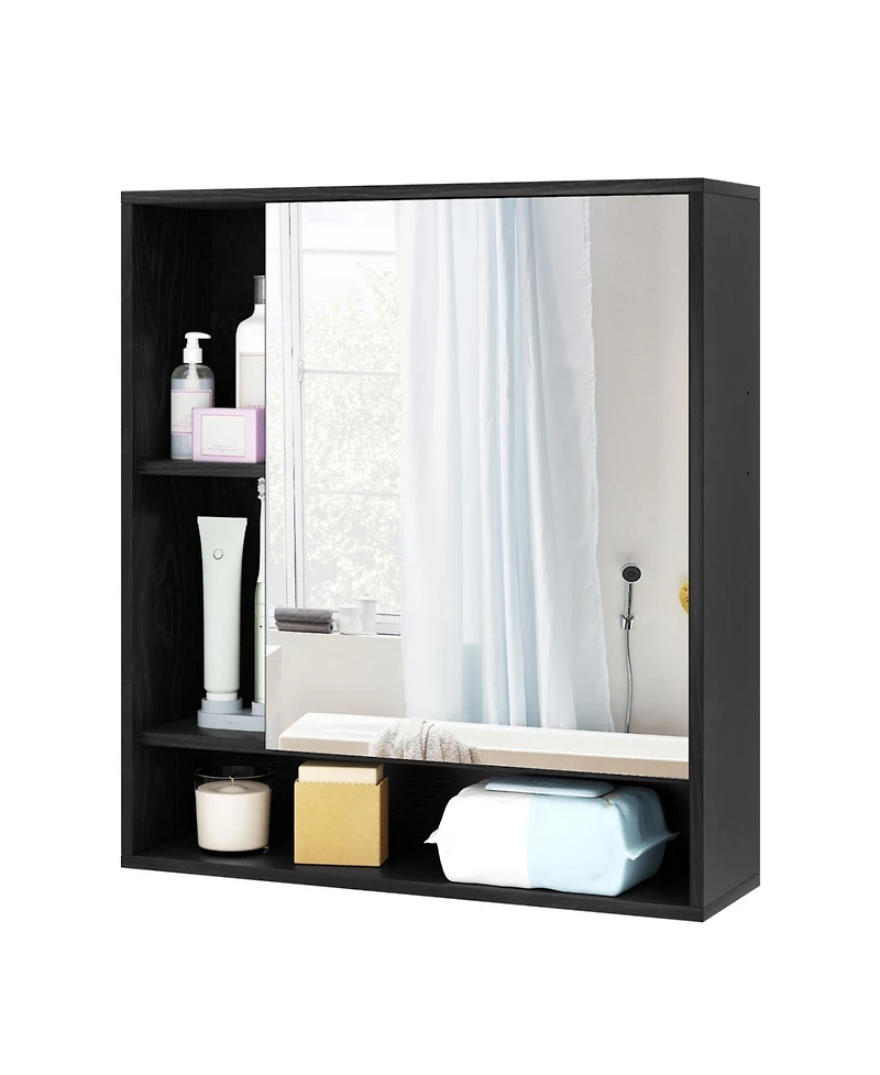 Volenca Wall-Mounted Bathroom Mirror Cabinet with Lower and Side Shelves, 21-in W