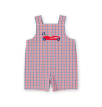 Florence Eiseman Baby Boy Plaid Seersucker Shortall With Derby Car