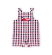Florence Eiseman Baby Boy Plaid Seersucker Shortall With Derby Car