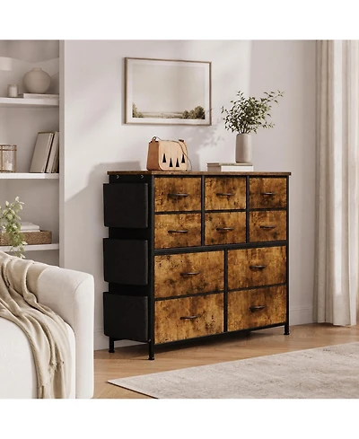 homfan 10-Drawer Fabric Storage Cabinet, Freestanding Organizer Tower with Non-Woven Drawers for Bedroom Closet Nursery