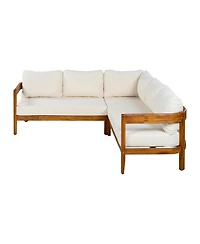 Asagikoiai Outdoor Patio Sectional Sofa, Solid Wood L-Shaped Conversation Set with Cushions-Asagikoiai