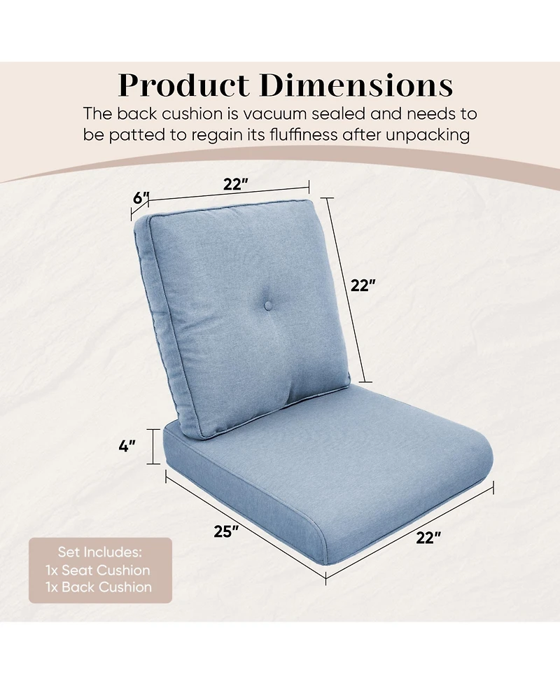 Pocassy Outdoor Cushions for Patio Furniture,Outdoor Seat Cushion Set 22 x 25 4Inch,Waterproof and Fade Resistant Chair Cushions,2 Pair