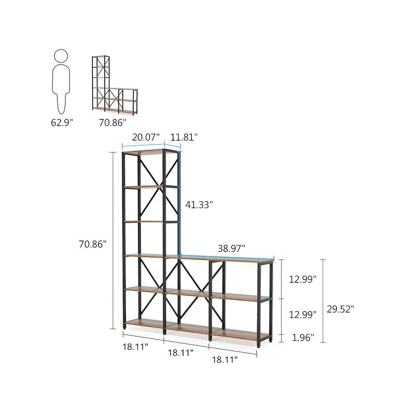 Slickblue Industrial Corner Bookcase with 9 Open Ladder Shelves