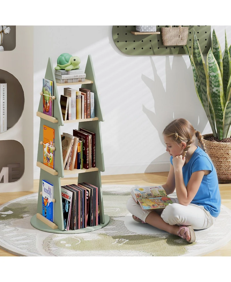 Slickblue Kids 4-Tier Tree Bookshelf with Rotating Display Shelves