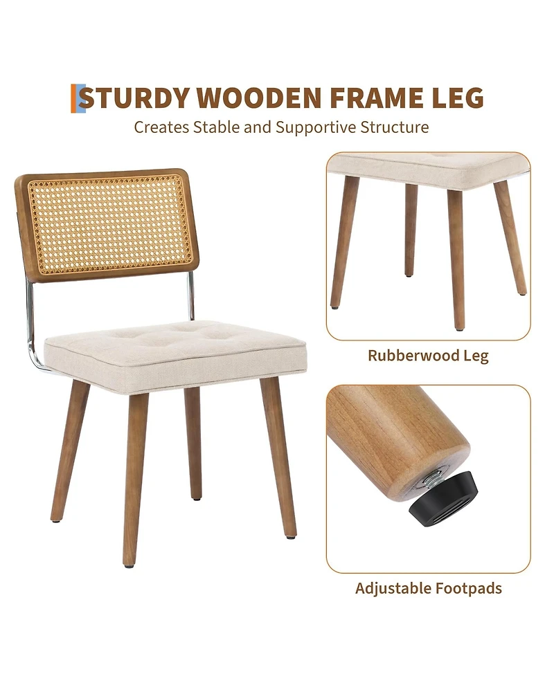 homfan Set of 4/6 Dining Chairs, Linen Upholstered Rattan Chairs with Cane Backrest and Wood Legs for Room or Kitchen