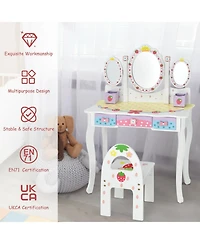 Gouun Kids Vanity Dressing Table and Chair Set with Tri-Fold Mirror