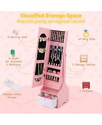 Gouun Freestanding Kids Jewelry Armoire with Full-Length Mirror