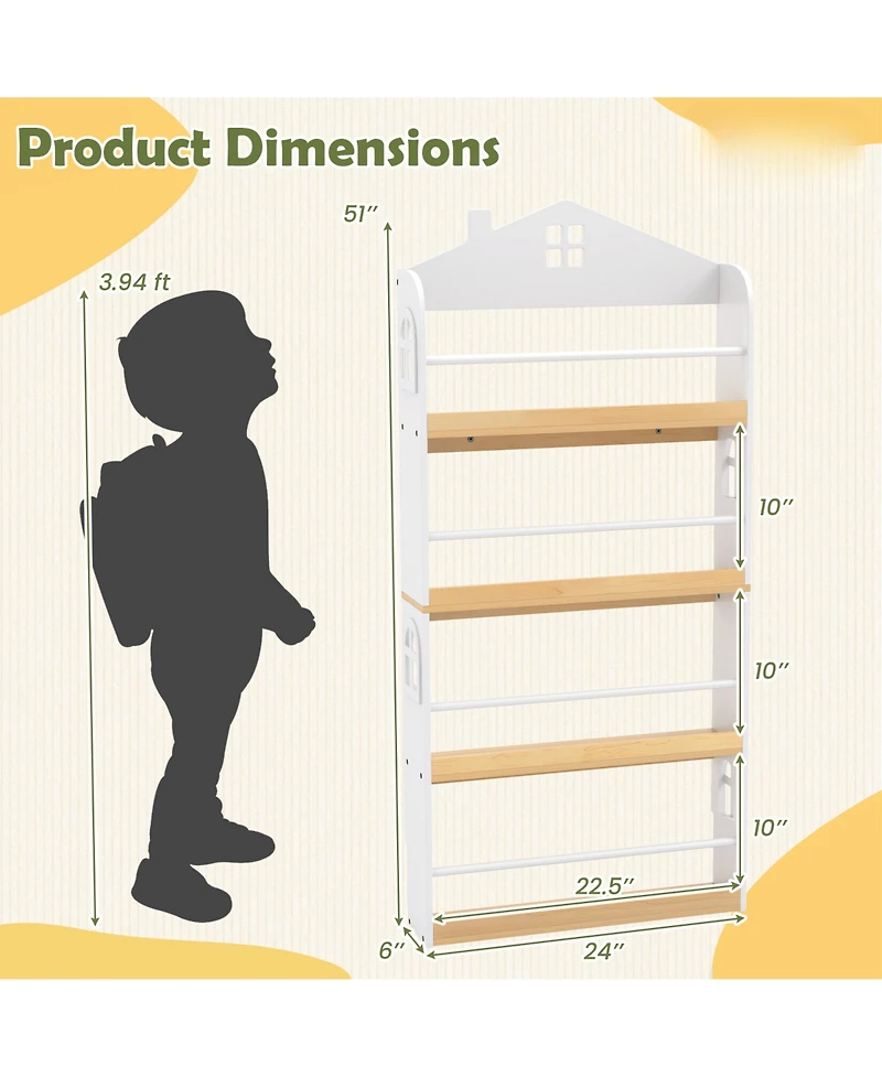 Slickblue Kids House-Style Bookshelf with Safety Baffles