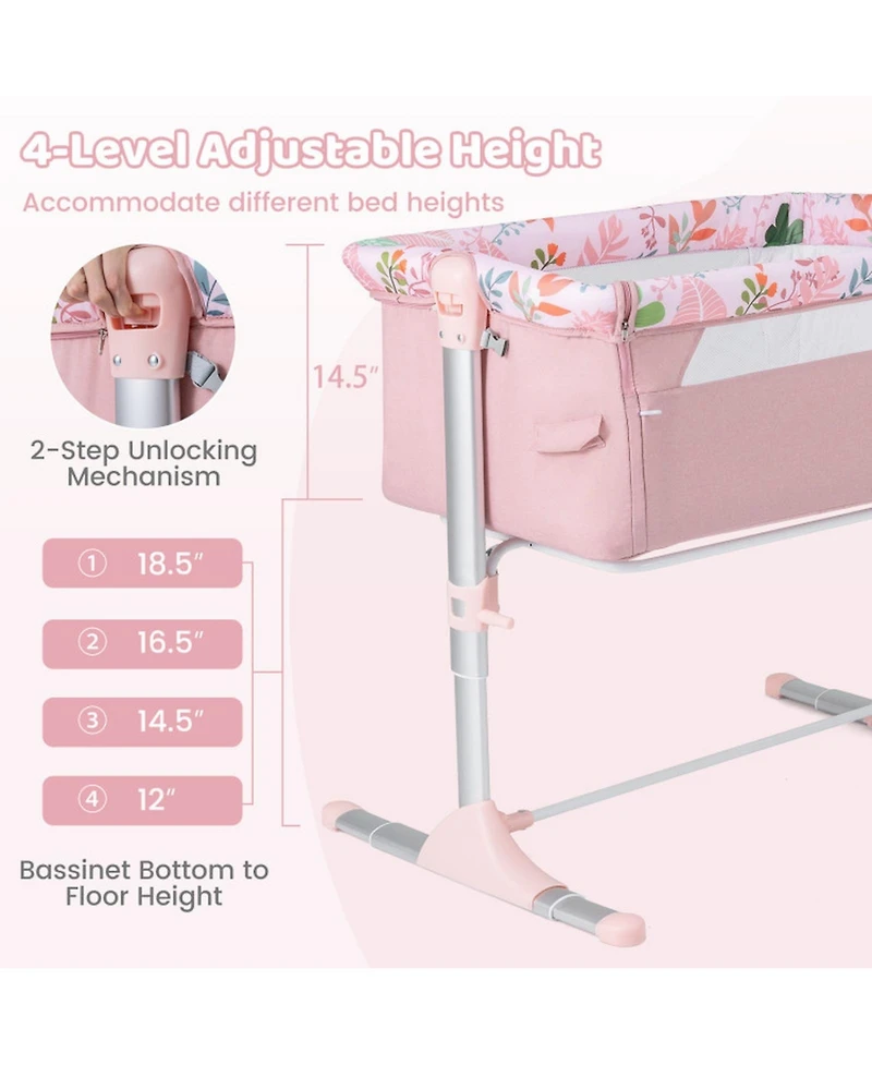 Gouun Baby Folding Bedside Bassinet Sleeper with 4 Adjustable Heights