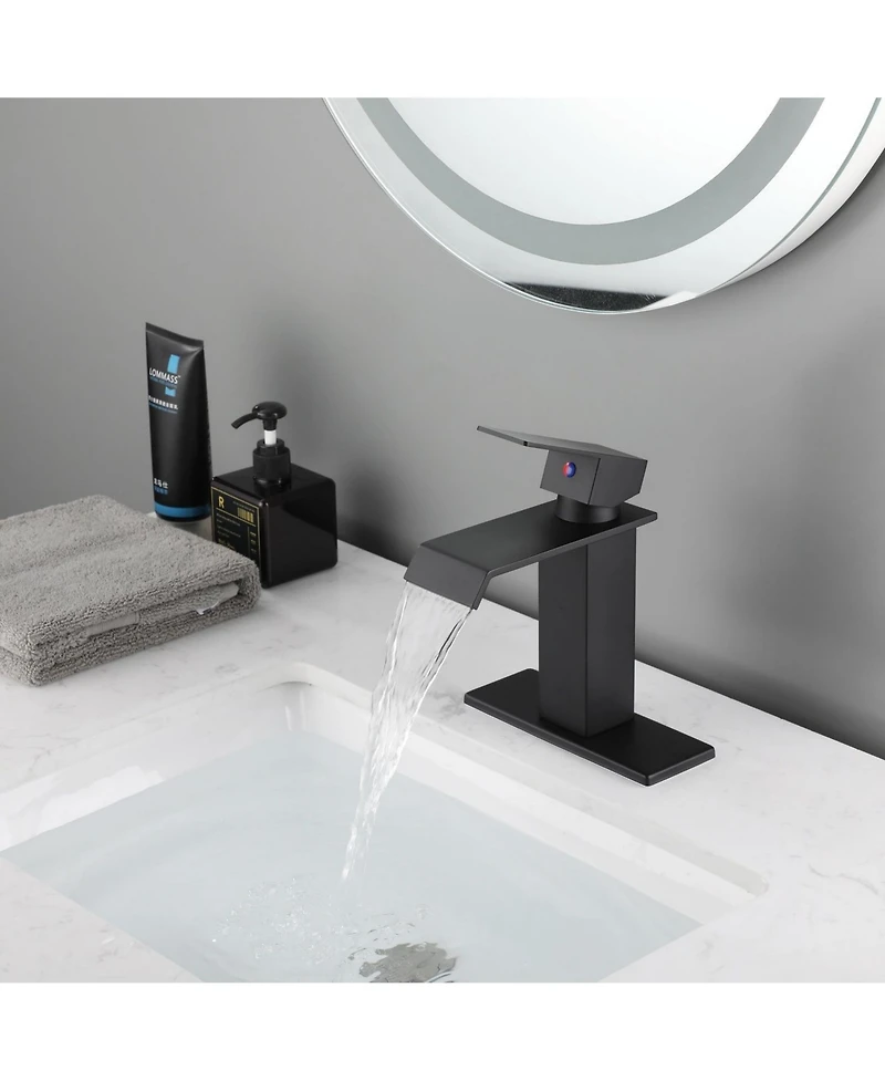 Phying Waterfall Spout Bathroom Faucet Single Handle Modern Vanity Sink Faucet Single Hole Minimalist Basin Faucet for Bathroom Home Decoration