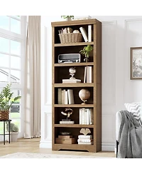 homfan Versatile File Organizer – Rustic Wooden Cabinet with Adjustable Shelf, 2-Tier Tall Bookcase for Home Office and Living Room