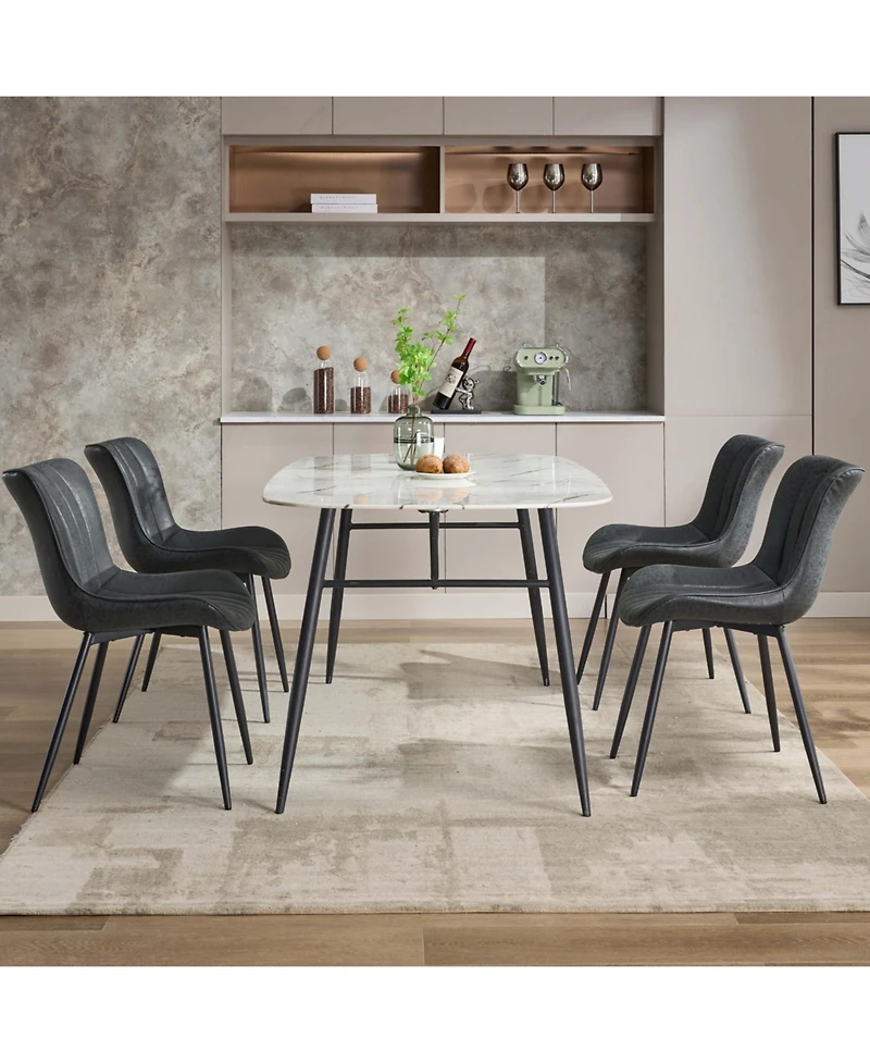 homfan Set of 2 Mid-Century Modern Dining Chairs, Faux Leather Upholstered Seat, Armless, Backrest, Black Metal Legs, for Dining Room
