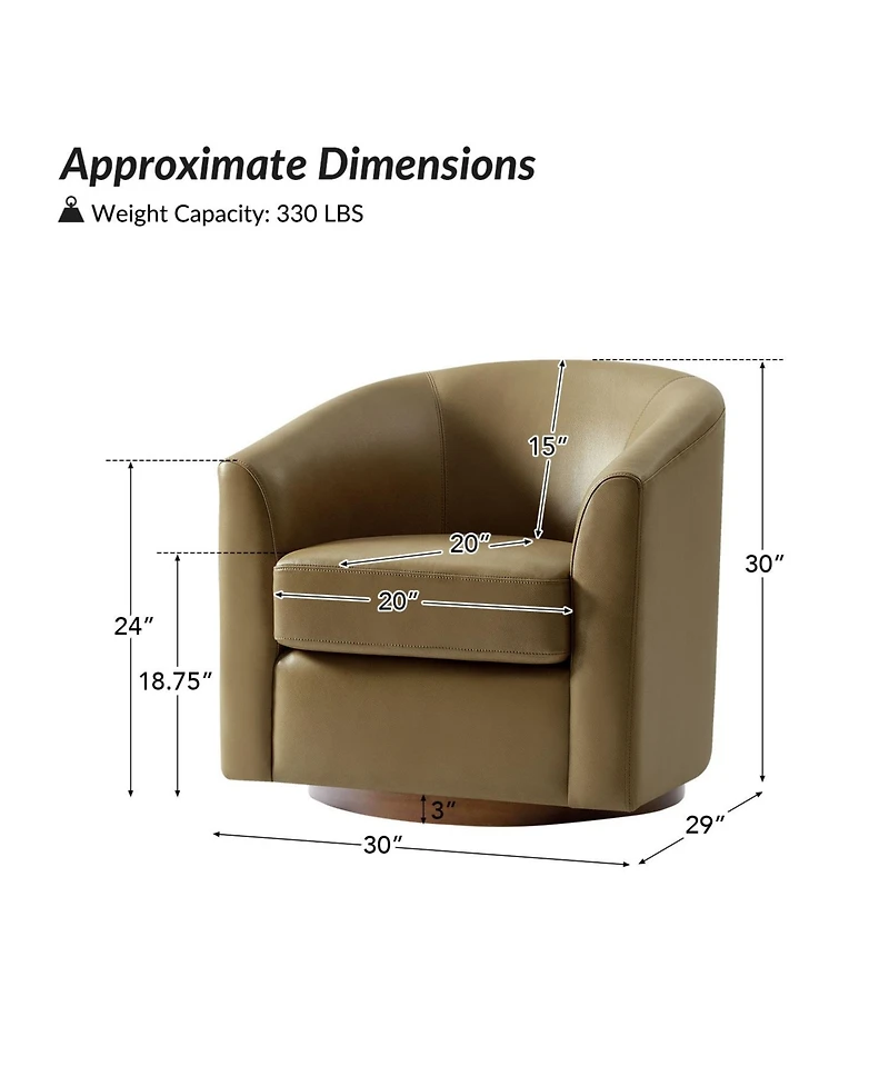 Hulala Home Amiir 30.5'' Wide Genuine Leather Swivel Barrel Chair with Solid Wood Base