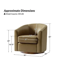Hulala Home Amiir 30.5'' Wide Genuine Leather Swivel Barrel Chair with Solid Wood Base