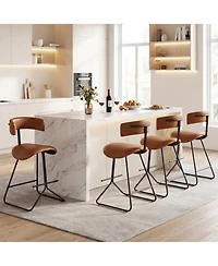 Slickblue Set of 2 25 Inch Upholstered Counter Height Stools Faux Leather Chairs