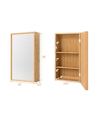 Volenca Bamboo Small Medicine Cabinet with Mirror Door and Removable Shelves, 14-in W