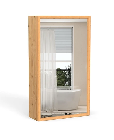 Volenca Bamboo Small Medicine Cabinet with Mirror Door and Removable Shelves, 14-in W