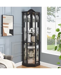 sumyeg Lighted Glass Display Cabinet Corner Curio with Adjustable Shelves Carved