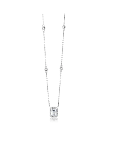 Simona Elegant Rectangle Birthstone Cz Halo Necklace