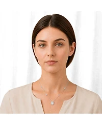 Simona Elegant Rectangle Birthstone Cz Halo Necklace
