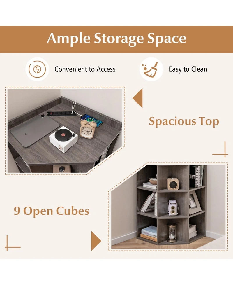 Gouun 3-Tier Corner Cabinet with Charging Station and 9 Open Cubbies