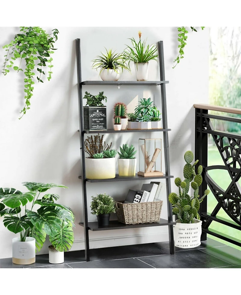 Gouun 4-Tier Industrial Leaning Wall Bookcase