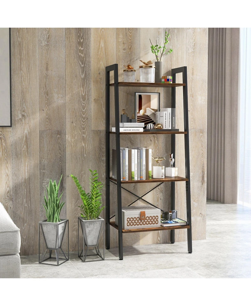 Gouun 4-Tier Industrial Bookshelf Metal Frame Storage Shelf Adjustable Feet