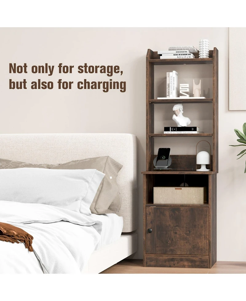 Gouun 6-Tier Bookshelf Nightstand Charging Station Cabinet 2 Usb Ports