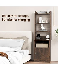 Gouun 6-Tier Bookshelf Nightstand Charging Station Cabinet 2 Usb Ports