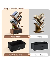 Gouun 24 Inch Tall Compact Tree-Shape 5-Tier Bookcase with Drawer for Desk and Corner