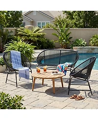 Asagikoiai Piece Rattan Outdoor Conversation Set with Loveseat and Chairs Acacia Wood Table