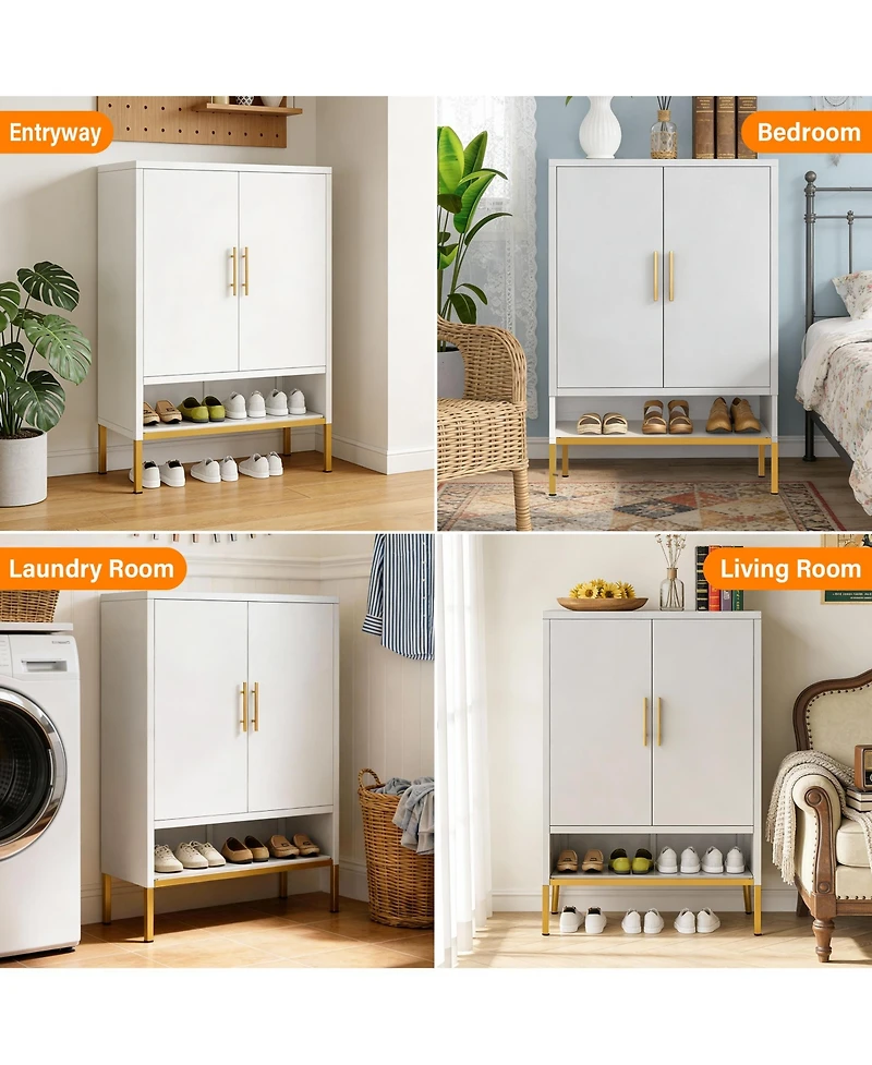 Rattan Shoe Cabinet with 7-Tier Adjustable Shelves