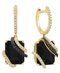 Effy Collection Onyx, White Diamond (1/4 ct. t.w.) & Black Diamond (1/10 ct. t.w.) Earrings in 14k Yellow Gold