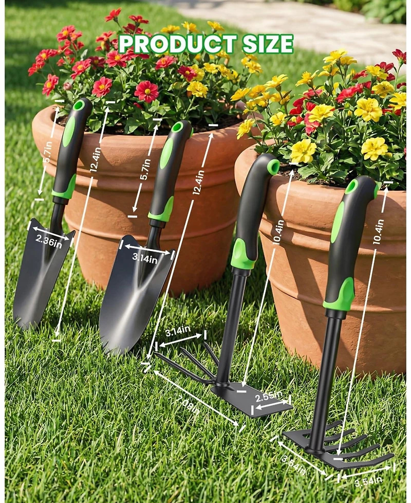 Xdovet Garden Tool Set Heavy Duty Stainless Steel Shovel Trowel Rake Hoe Cultivator