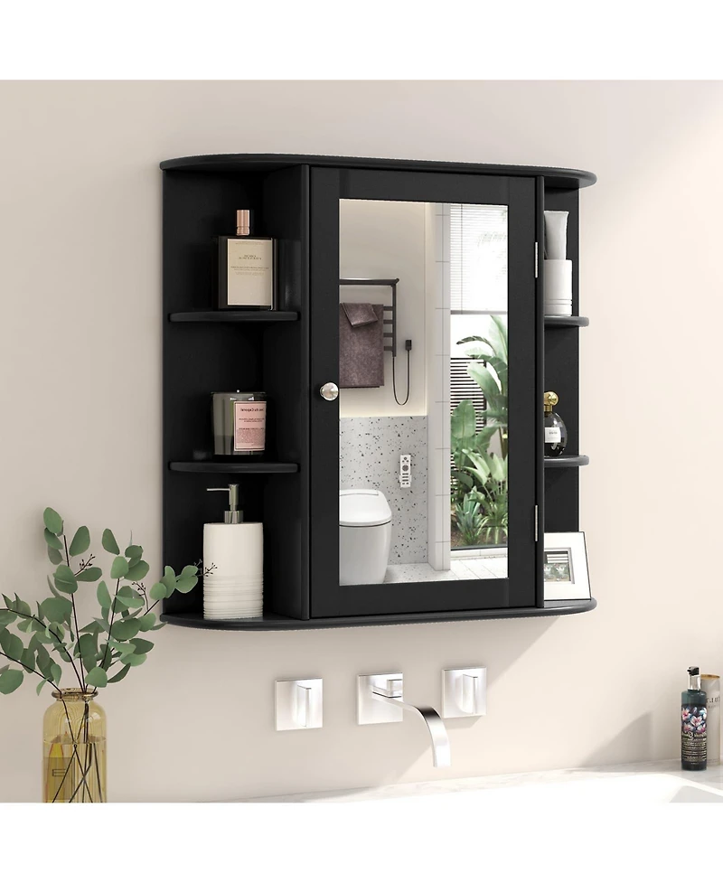 Volenca Wall-Mounted Bathroom Mirror Cabinet with Open Shelves, 26-in W