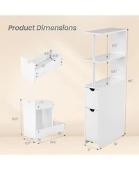 Volenca Slim Freestanding Bathroom Cabinet with Slide-Out Cart and Open Shelves, 45-in H