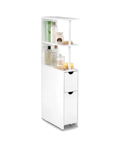 Volenca Slim Freestanding Bathroom Cabinet with Slide-Out Cart and Open Shelves, 45-in H