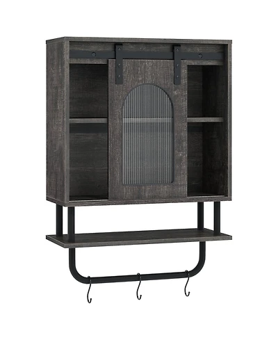 Volenca Bathroom Wall Cabinet with Sliding Barn Door and Metal Hanging Bar