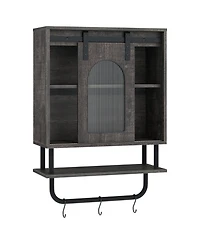 Volenca Bathroom Wall Cabinet with Sliding Barn Door and Metal Hanging Bar