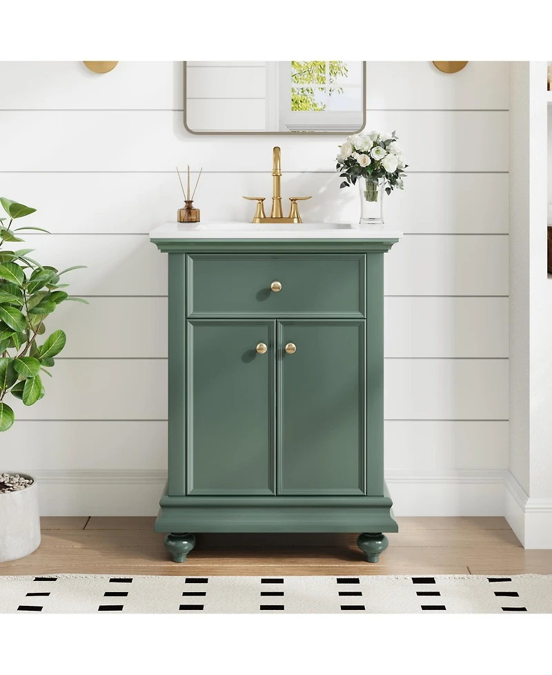 Phying 24 Inch Modern French Bathroom Vanity Elegant Freestanding Bathroom Cabinet with Ball Turned Legs Vintage Home Bathroom Furniture