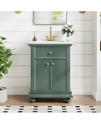 Phying 24 Inch Modern French Bathroom Vanity Elegant Freestanding Bathroom Cabinet with Ball Turned Legs Vintage Home Bathroom Furniture