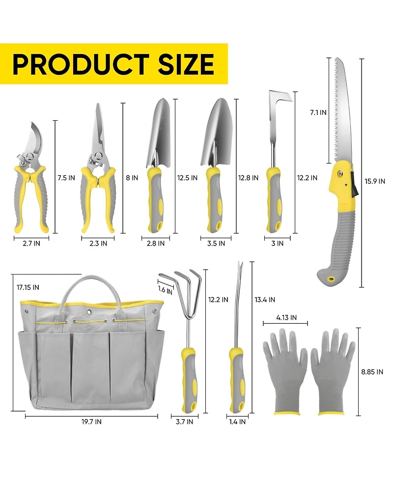 Xdovet Garden Tool Set Heavy Duty Stainless Steel Hand Tools With Bag Kit Gifts - 10 pcs