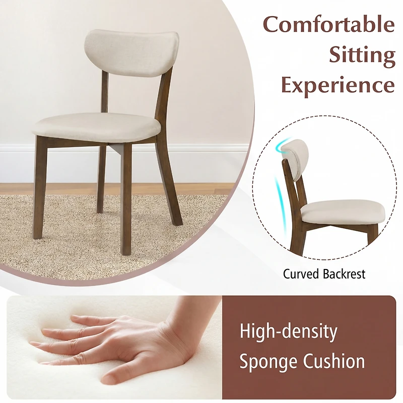 Costway Upholstered Dining Chairs with Solid Rubber Wood Frame, Curved Backrest