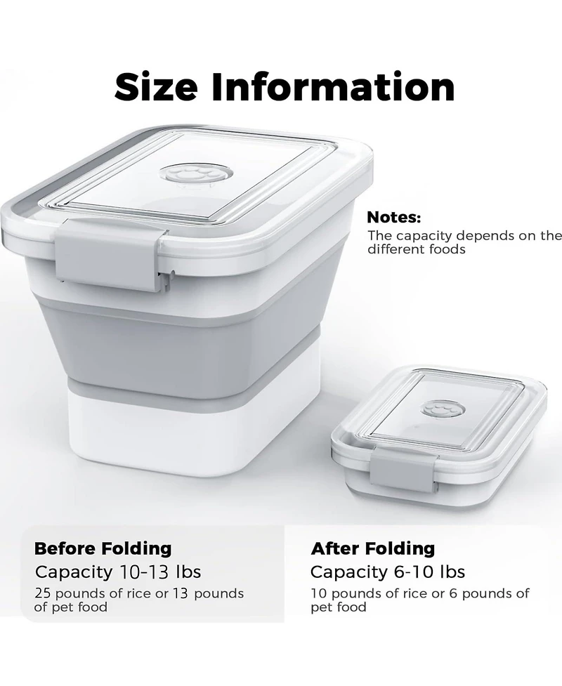 Aronkl Collapsible Pet Food Storage Container Airtight Lid With Scoop Bowl For Dog Cat Food Rice Flour