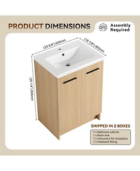 Phying 24 Inch Light Oak Freestanding Bathroom Vanity Bathroom Cabinet Space Saving Home Bathroom Furniture for Small Bathrooms Apartment